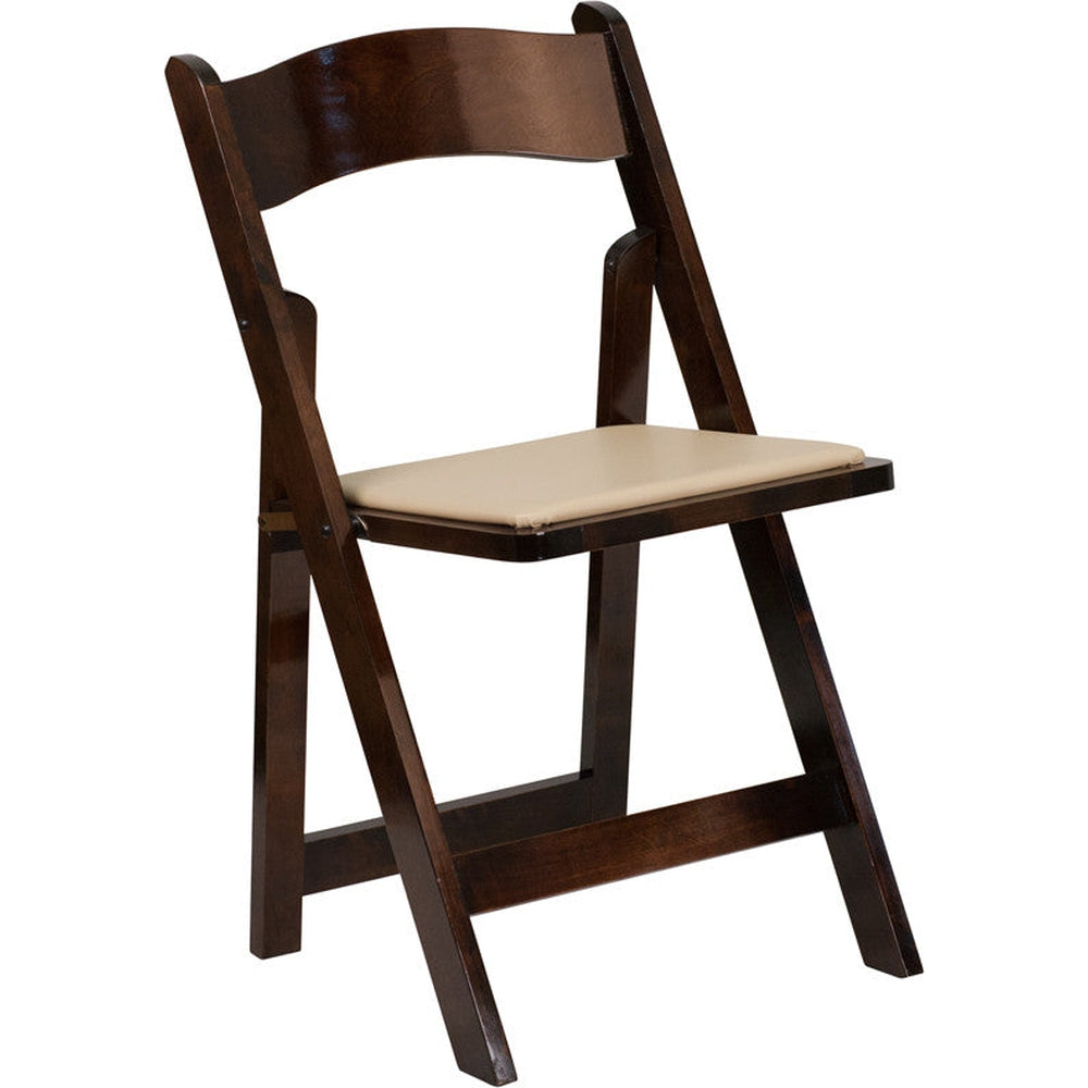 fruitwood wood folding chair with vinyl padded seat