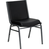 heavy duty 3 thickly padded black vinyl upholstered stack chair with ganging bracket