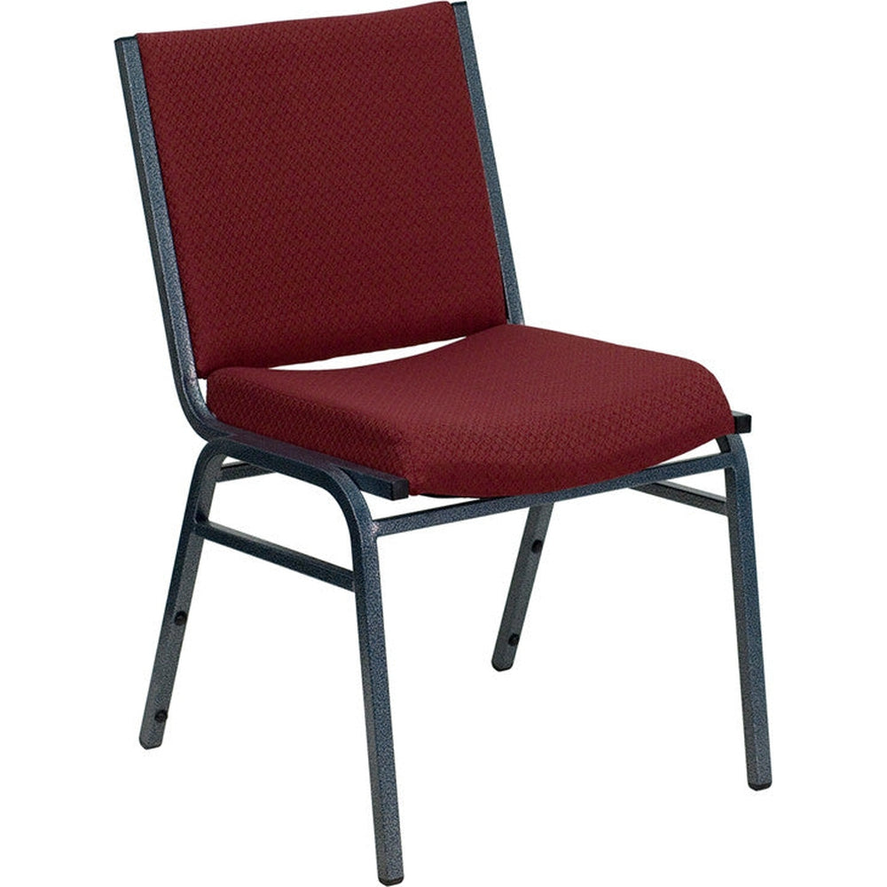 heavy duty 3 thickly padded burgundy patterned upholstered stack chair with ganging bracket