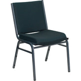 heavy duty 3 thickly padded green patterned upholstered stack chair with ganging bracket