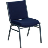 heavy duty 3 thickly padded navy blue patterned upholstered stack chair with ganging bracket