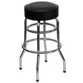 double ring chrome metal barstool with red seat