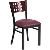 hercules series black cutout back metal restaurant chair mahogany wood back