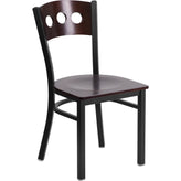 hercules series black 3 circle back metal restaurant chair walnut wood back