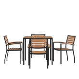 Lark 5 Piece Outdoor Dining Table Set 35" Square Steel Framed Table 4 Club Chairs