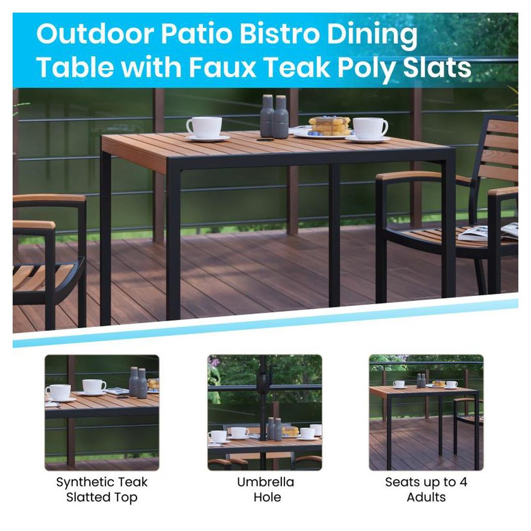 36x35 patio table with umbrella and 4 chairs Lark 7 Piece Outdoor 35in Patio Table Set with Umbrella and 4 Synthetic – Restaurant Furniture Plus