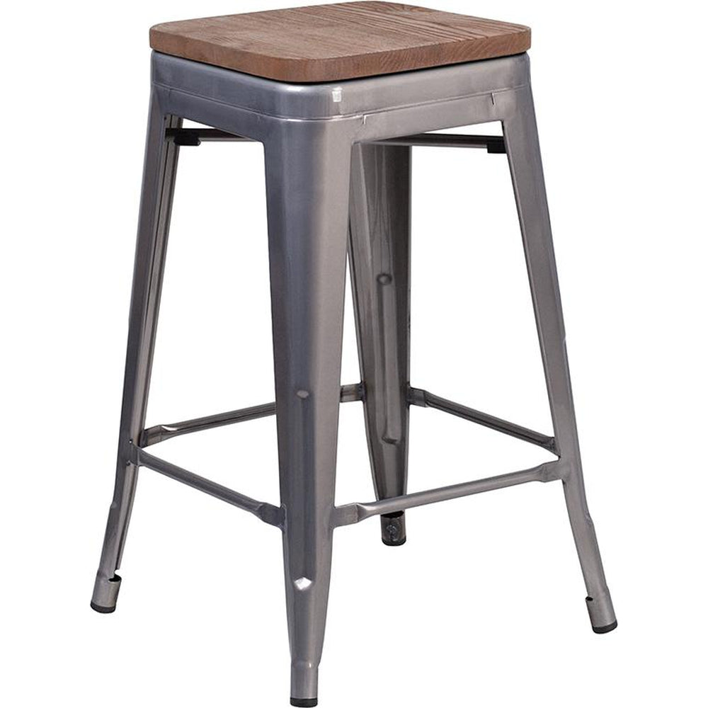 24 inch high backless tolix counter height stool with square wood seat