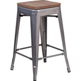 24 inch high backless tolix counter height stool with square wood seat