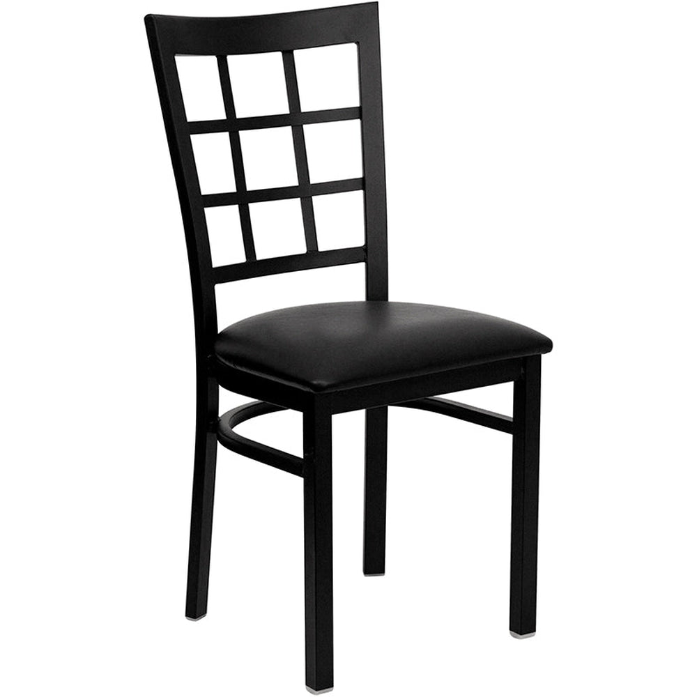 hercules series black window back metal restaurant chair