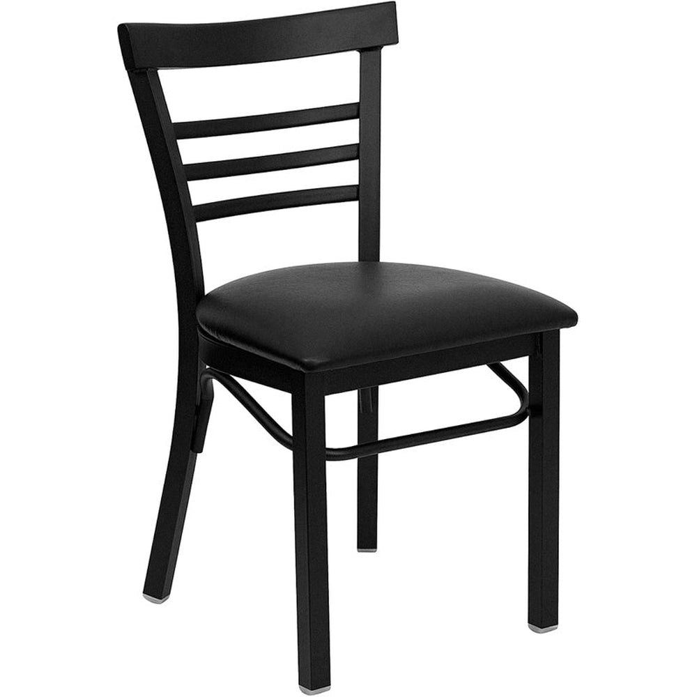 hercules series black three slat ladder back metal restaurant chair