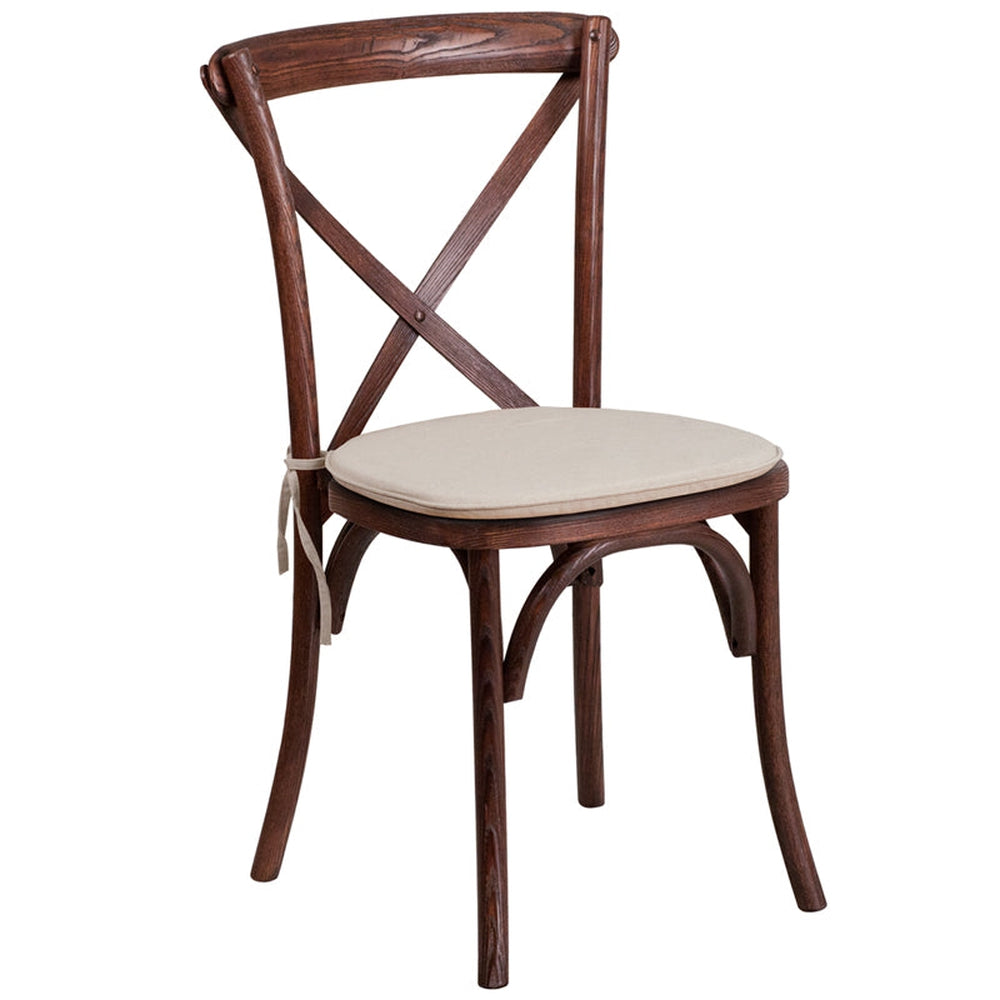 cross back chair with cushion stackable mahogany wood