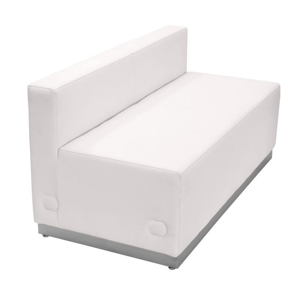 HERCULES Alon Series Melrose White LeatherSoft Loveseat with Brushed Stainless Steel Base