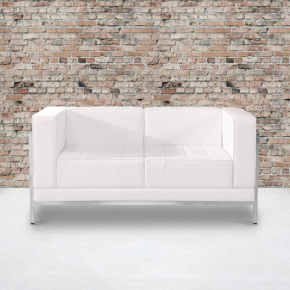 HERCULES Imagination Series Contemporary Melrose White LeatherSoft Loveseat with Encasing Frame