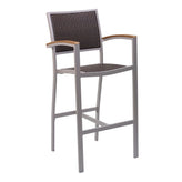 fs aluminum frame barstool with arm pe weave back silver