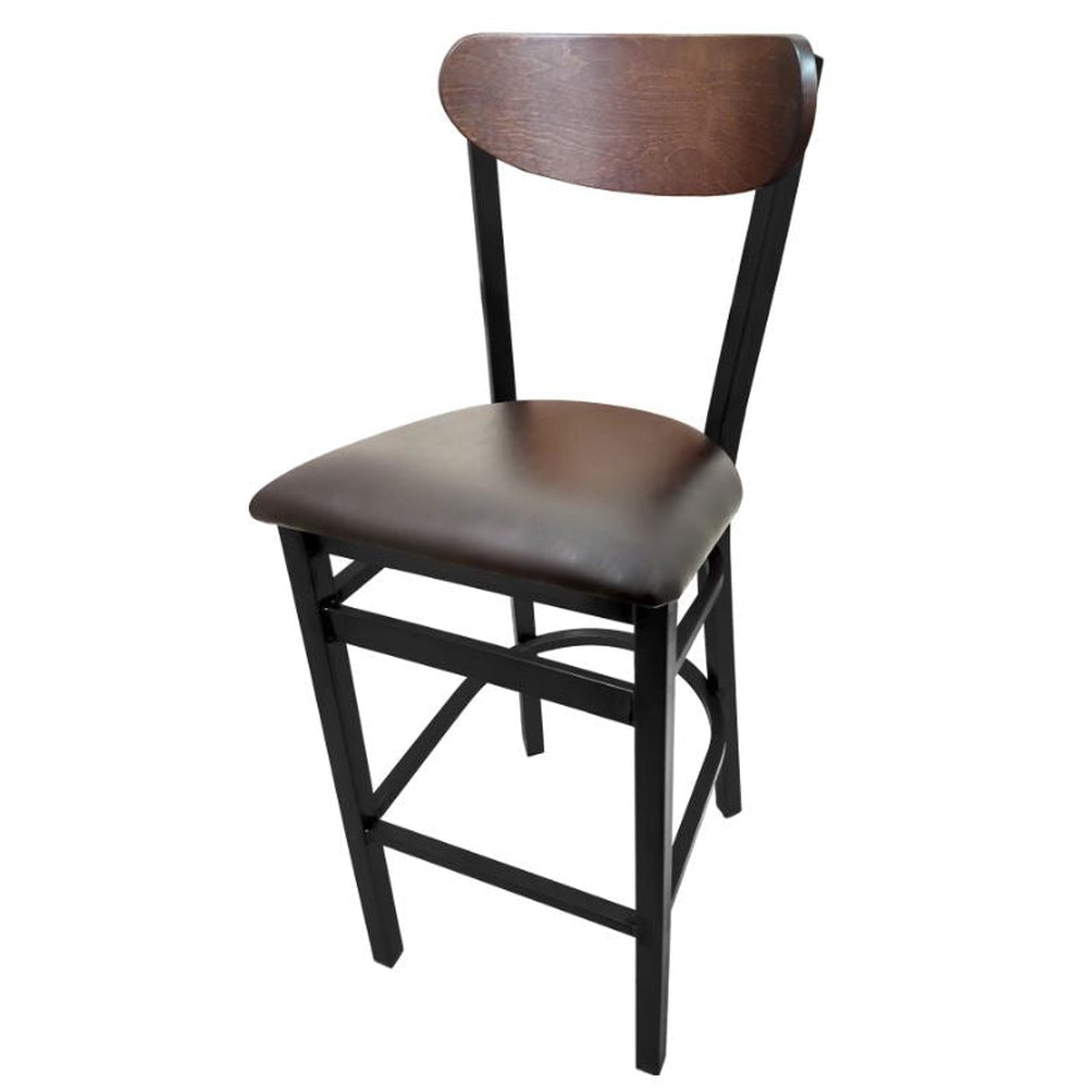 Upholstered Bar Stool with Metal Frame and Wood Kidney Back