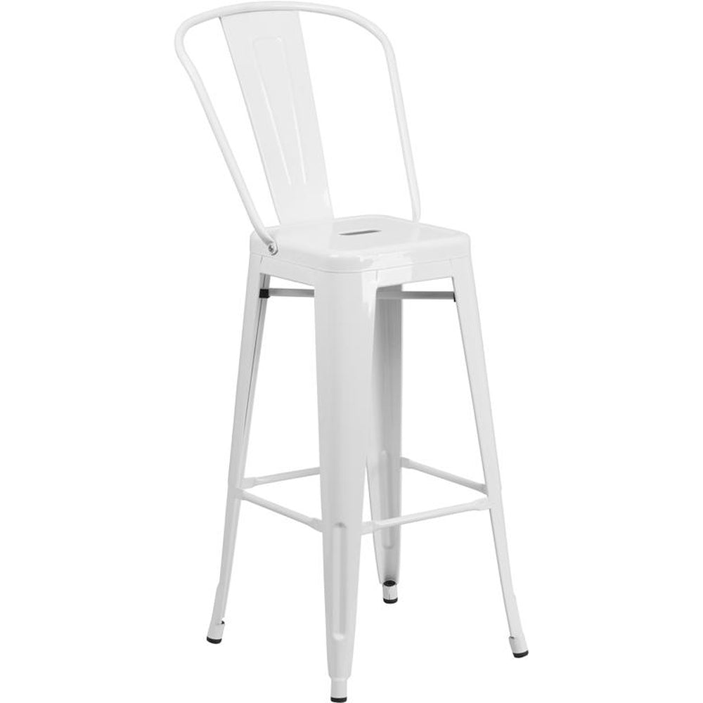 commercial grade 30 inch high white metal indoor outdoor barstool with back