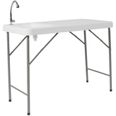 4 foot granite white plastic folding table with sink