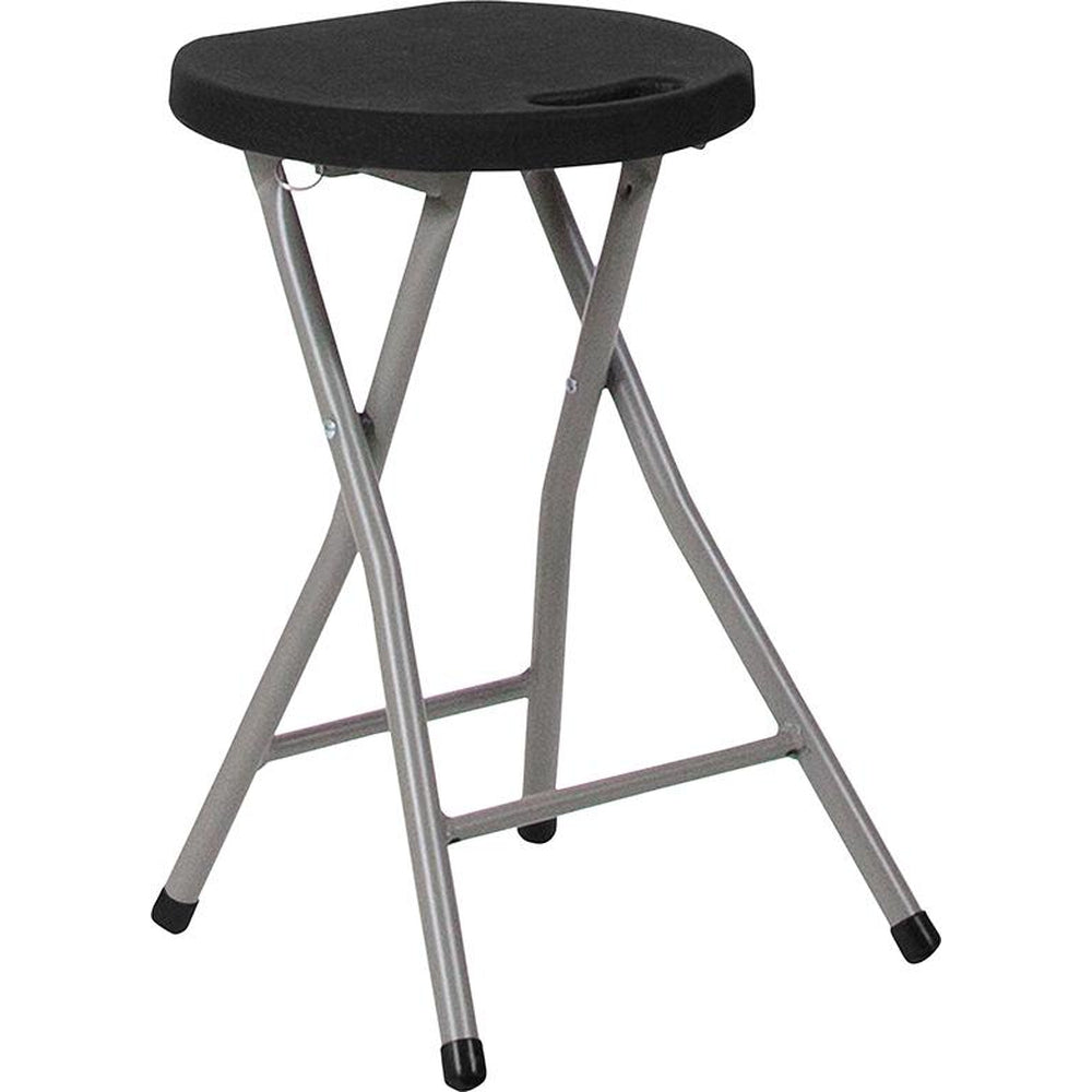 2 pk foldable stool with black plastic seat and titanium gray frame