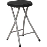 foldable stool with black plastic seat and titanium gray frame
