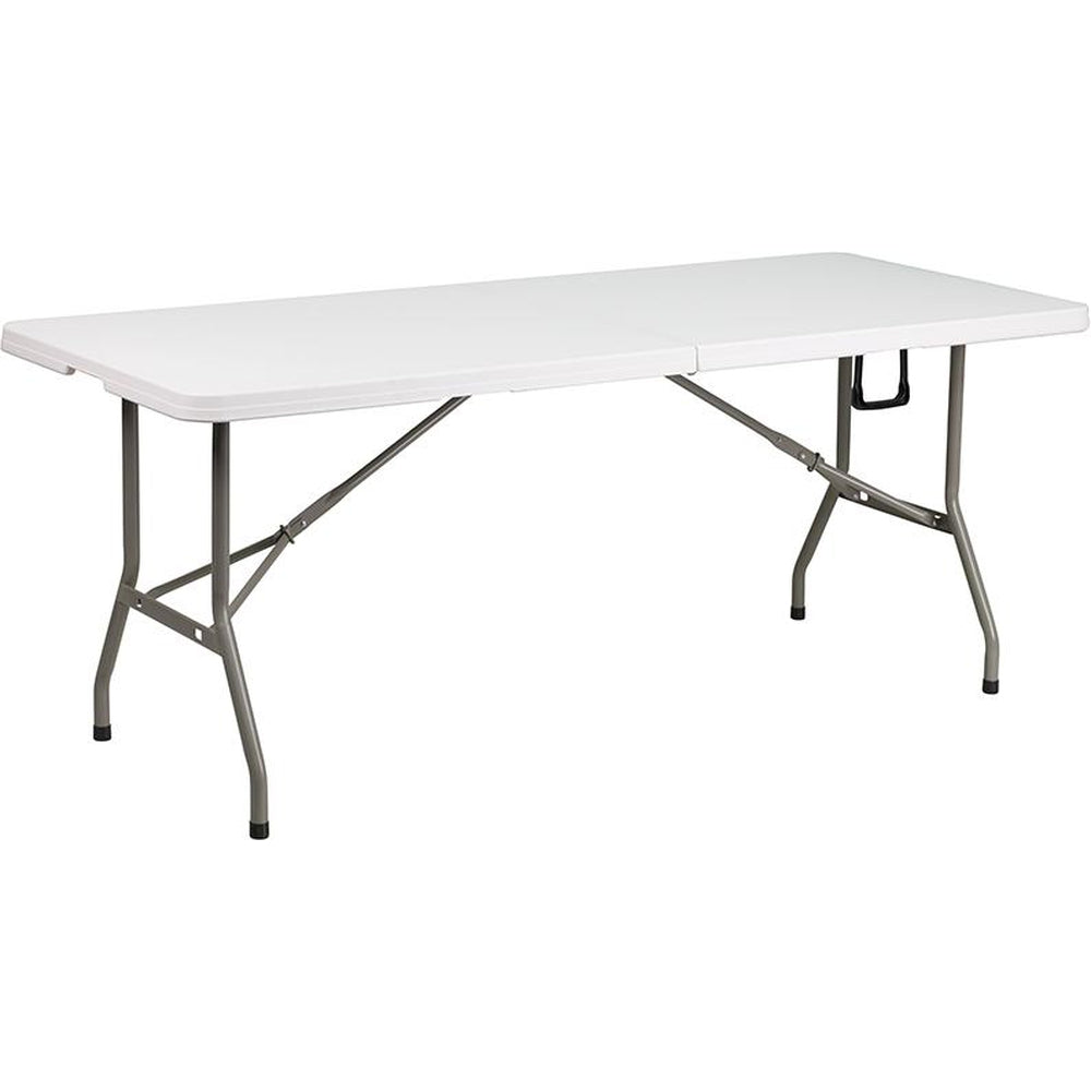 6 ft bi fold granite white plastic banquet and event folding table with carrying handle