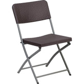 hercules series brown rattan plastic folding chair with gray frame