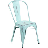 distressed antique blue metal indoor outdoor stackable chair