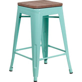 24 inch high backless counter height stool with square wood seat