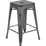 commercial grade 24 inch high backless distressed silver gray metal indoor outdoor counter height stool