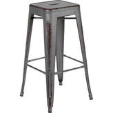 commercial grade 30 inch high backless distressed silver gray metal indoor outdoor barstool