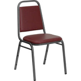 hercules series trapezoidal back stacking banquet chair in burgundy vinyl silver vein frame