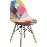 elon series milan patchwork fabric chair with wooden legs