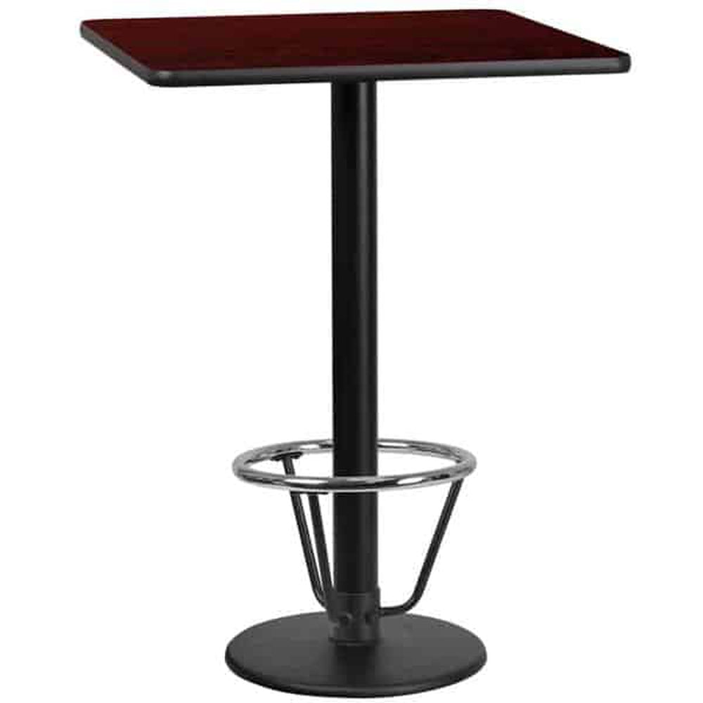 24 inch x 42 inch rectangular laminate table top with 23 5 inch x 29 5 inch bar height table base and ft ring