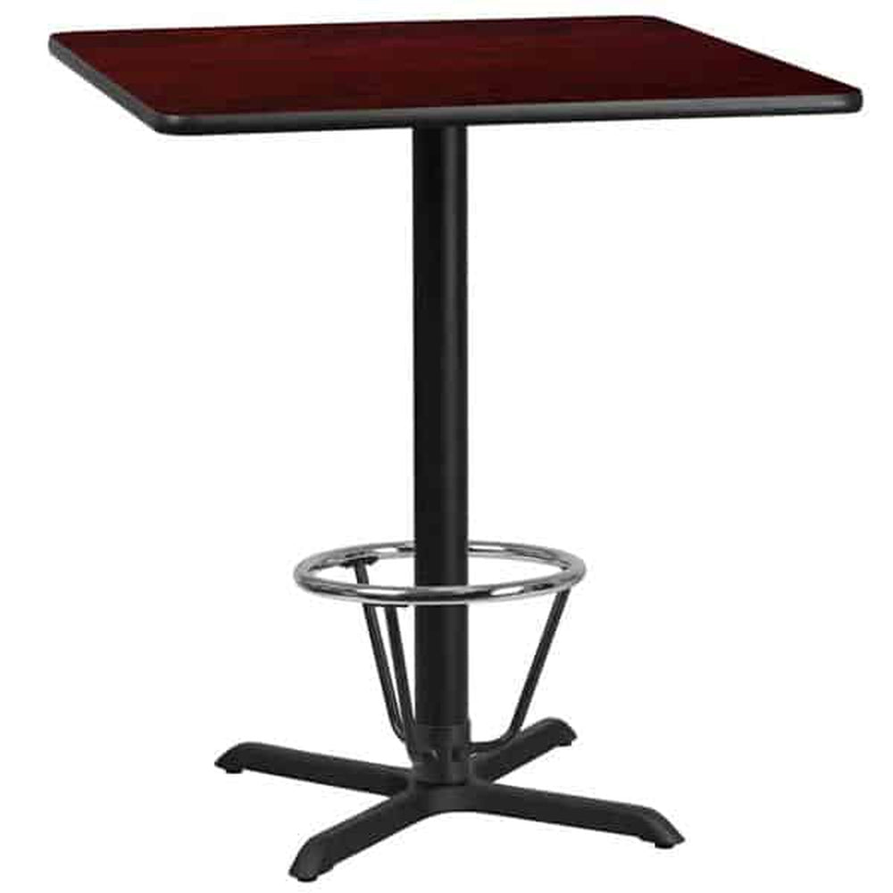 42inch square laminate table top with 33inch x 33inch bar height table base and foot ring