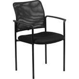 comfort black mesh stackable steel side chair with arms