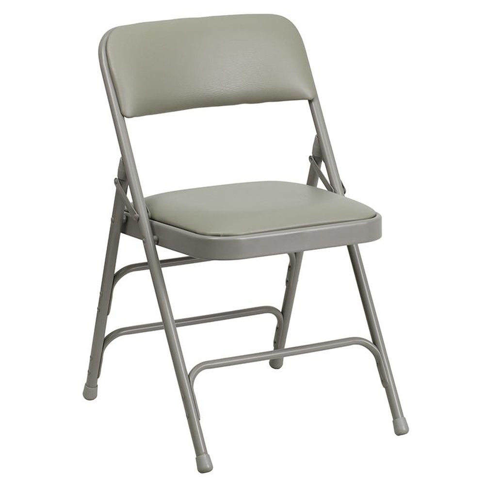 hercules series curved triple braced and double hinged beige fabric metal folding chair
