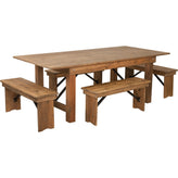 antique rustic folding farm table and four bench set 7 x 40