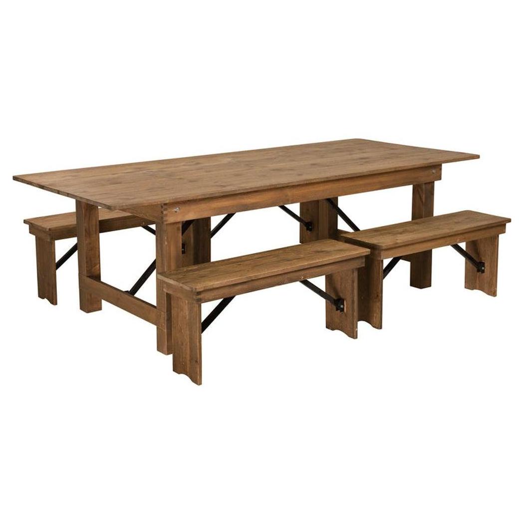 Antique Rustic Folding Farm Table and Four Bench Set 8' x 40in | Tables ...