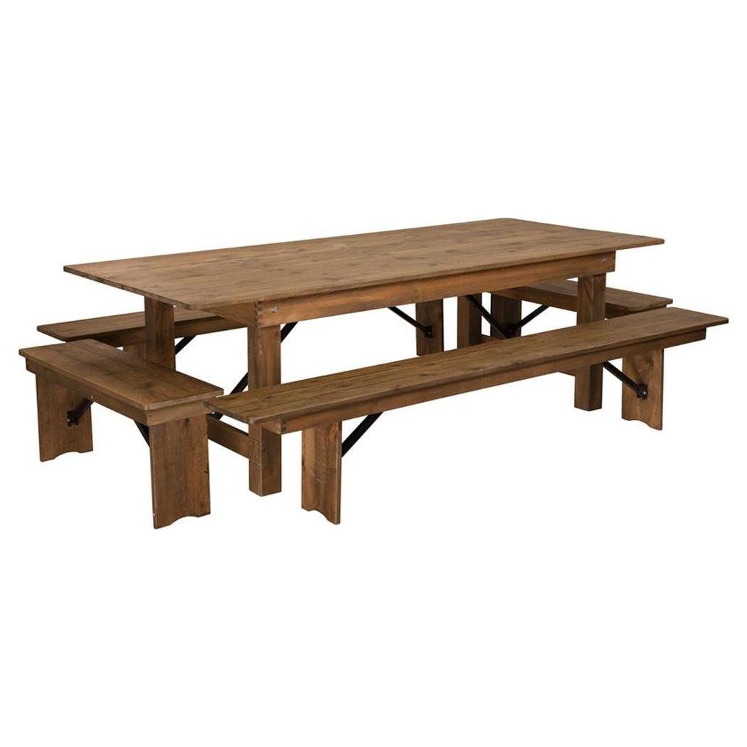 Antique Rustic Folding Farm Table and Four Bench Set 8' x 40in | Tables ...