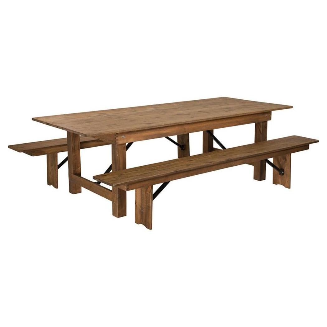 Antique Rustic Folding Farm Table and Two Bench Set 8' x 40in | Tables ...