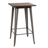 24 x 24 indoor bar height steel table with elm wood top gunmetal