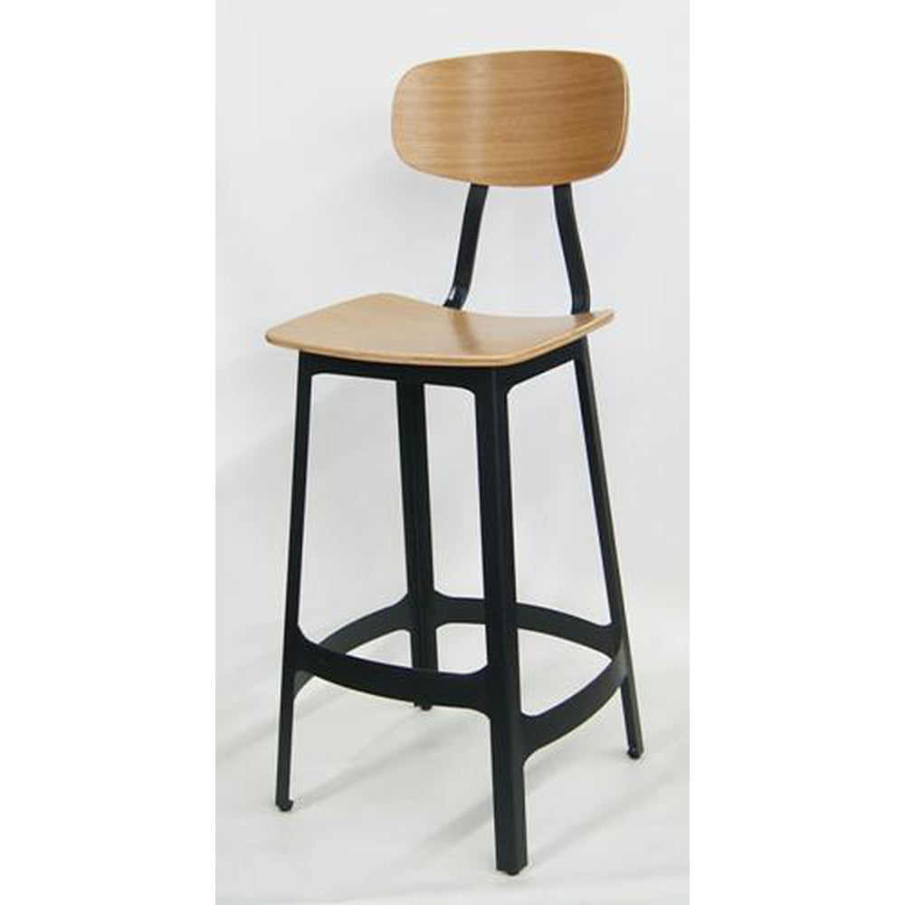 oak wood and metal bar stool