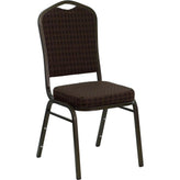 hercules series crown back stacking banquet chair in brown patterned fabric gold vein frame