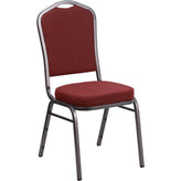 hercules series crown back stacking banquet chair in burgundy patterned fabric silver vein frame