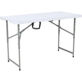 4 ft height adjustable bi fold granite white plastic folding table