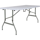 5 ft height adjustable bi fold granite white plastic banquet and event folding table with carrying handle