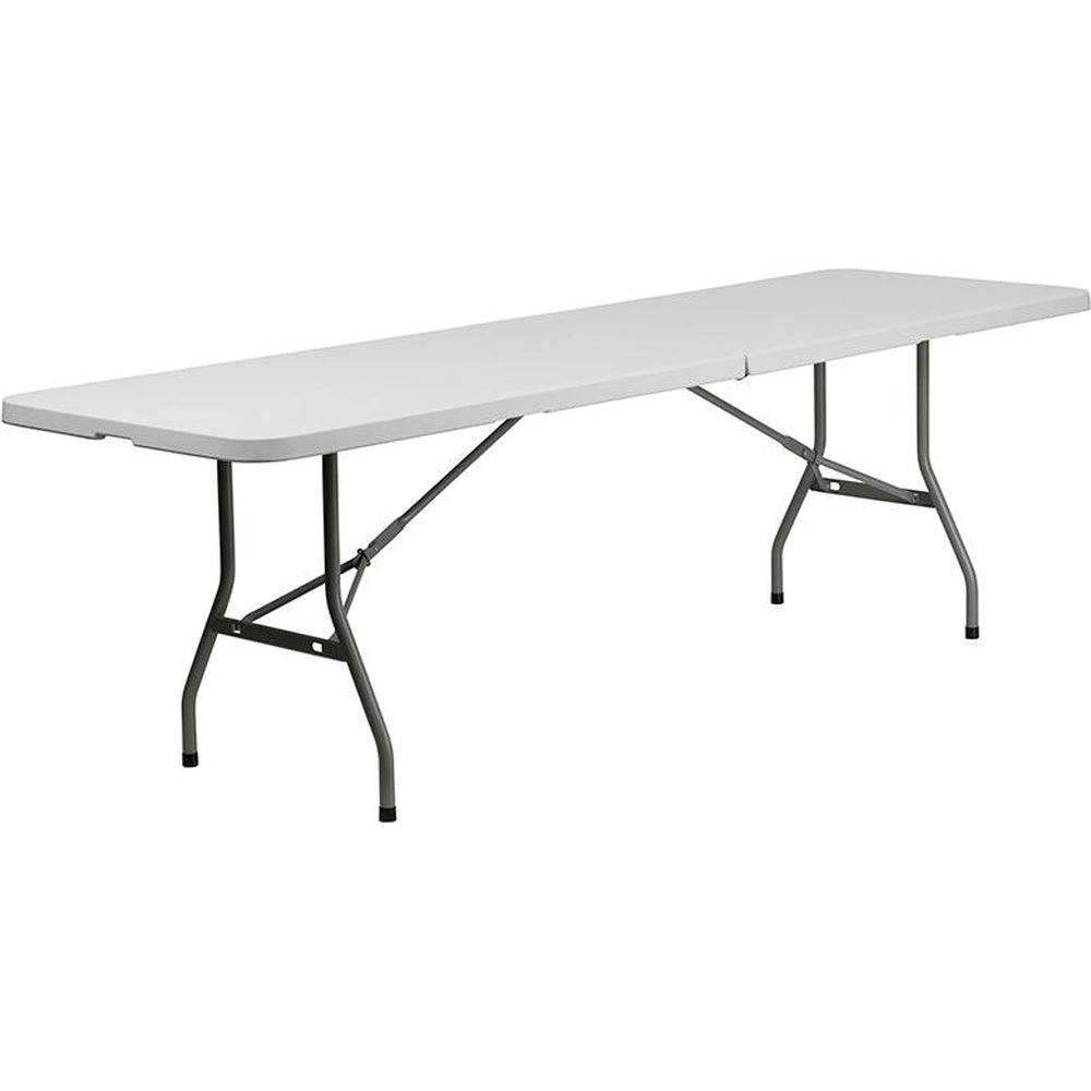 8 ft bi fold granite white plastic banquet and event folding table with carrying handle