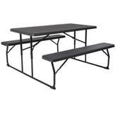 insta fold charcoal wood grain folding picnic table and benches