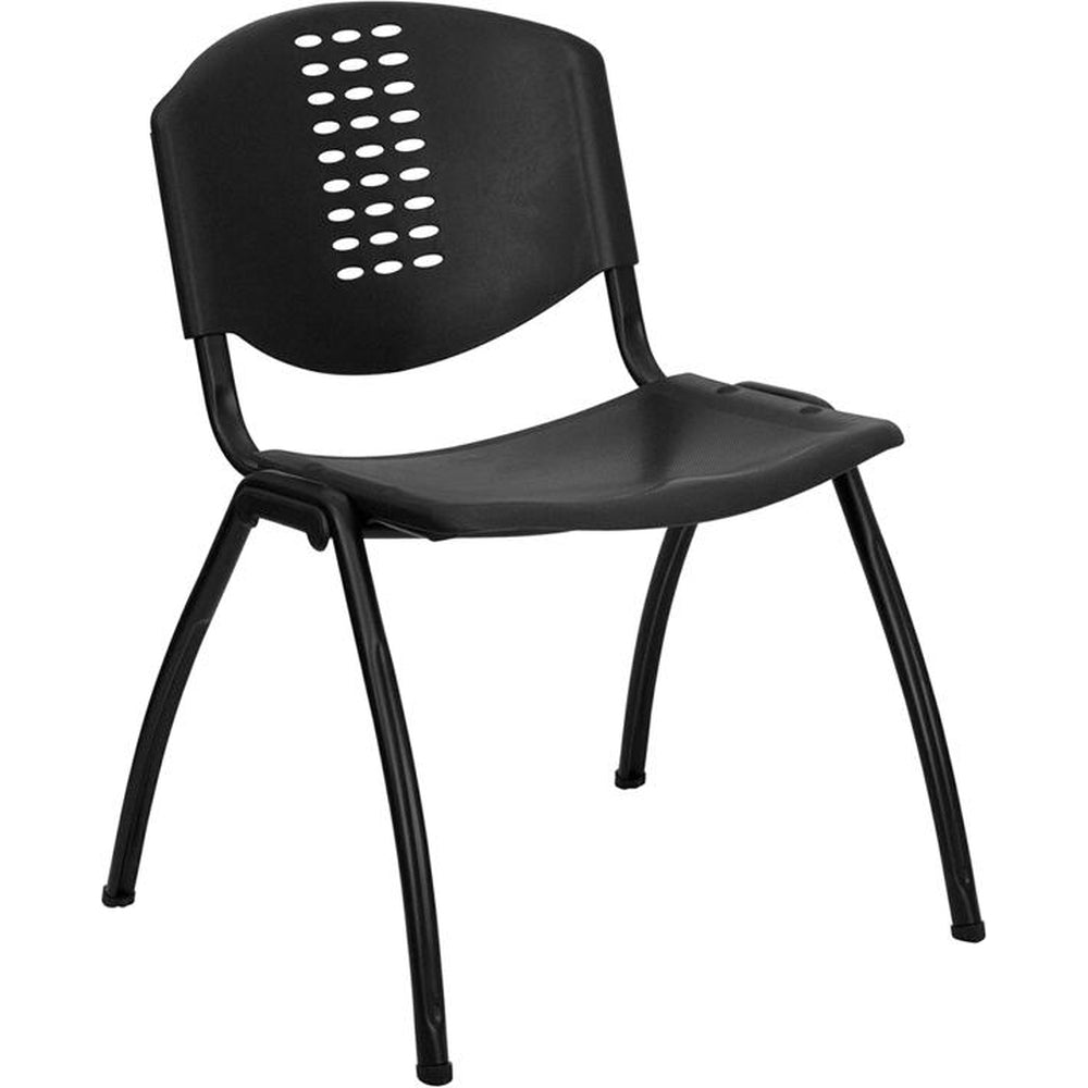 hercules series 880 lb capacity black plastic stack chair with oval cutout back and black frame