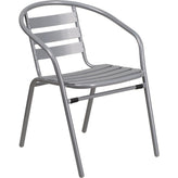 silver metal restaurant stack chair with aluminum slats