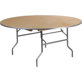 5 5 ft round heavy duty birchwood folding banquet table with metal edges